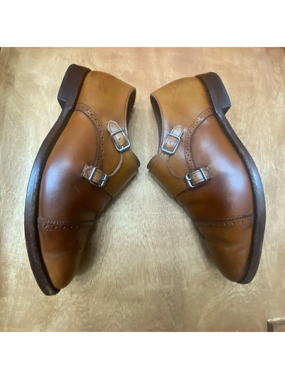 Allen Edmonds St. John's Double Monk Strap Brown Leather Shoes Mens Size 10.5 3E
